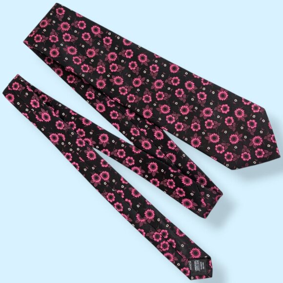M&S 100% Silk Pink Floral Tie - Picture 2 of 5
